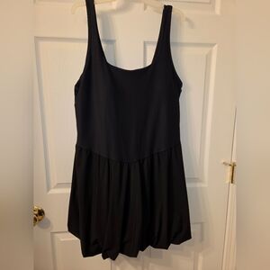 Womens Black Sleeveless Athletic Material Scoop Neck Skater Dress with shorts